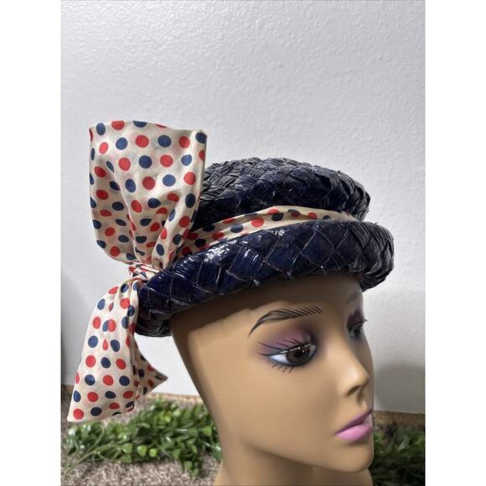 Vintage Hat Mr. John Classic New York Paris Polka Dot Bucket Pillbox Woven Straw